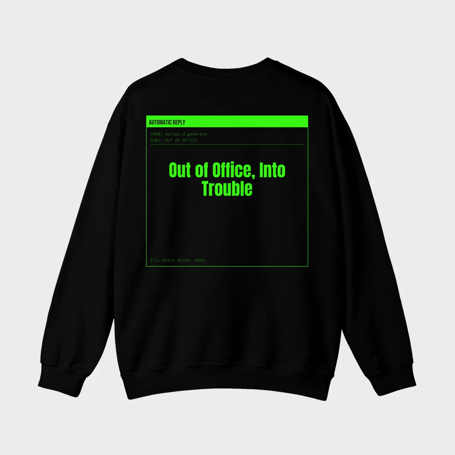 Out of Office, Into Trouble — full back print